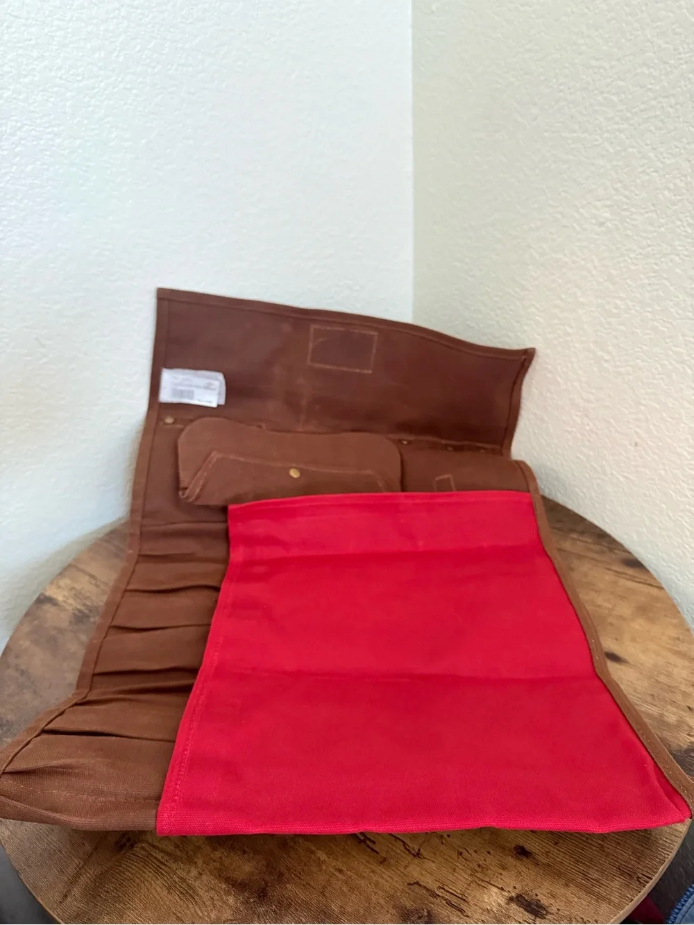 Dickies Brown Canvas Roll-Up Chef Knife Organizer and Storage Roll Leather Strap